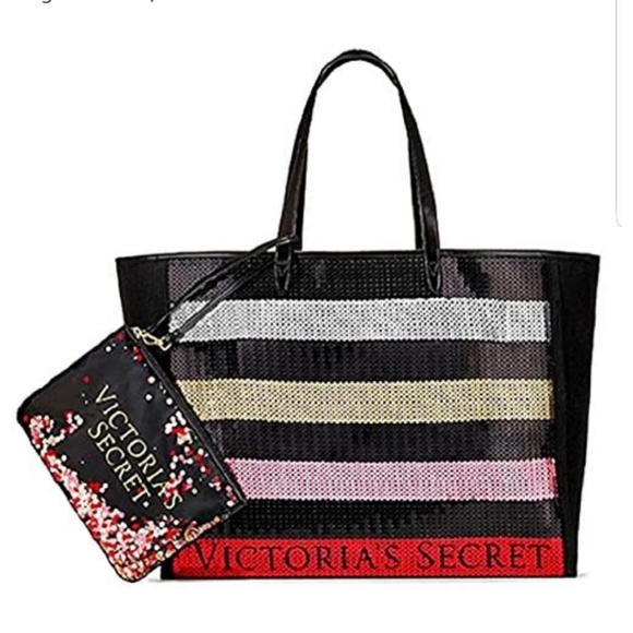 Victoria's Secret Handbags - Victoria's Secret Sequin Stripe Carryall Tote NWT